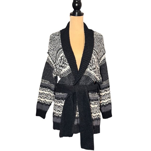 Free People Cozy Cabin CardiganSweater Sz S Black White Oversized Nordic - Picture 11 of 13